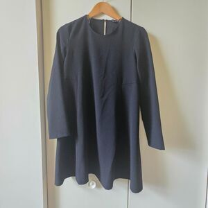 Zara Woman Black Shift Dress | 3/4 Sleeve A-Line | Keyhole Back - Size Small